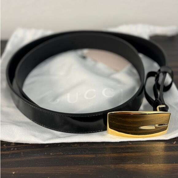 NWT Gucci By Tom Ford G Logo Black Leather and Gold Belt - Picture 3 of 9